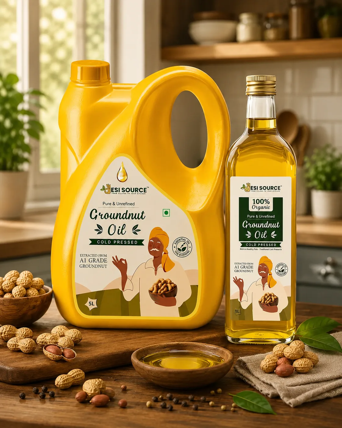 DesiSource Cold Pressed Groundnut Oil Combo (5L + 1L) | 100% Pure & Unrefined | Chemical Free | Family Value Pack